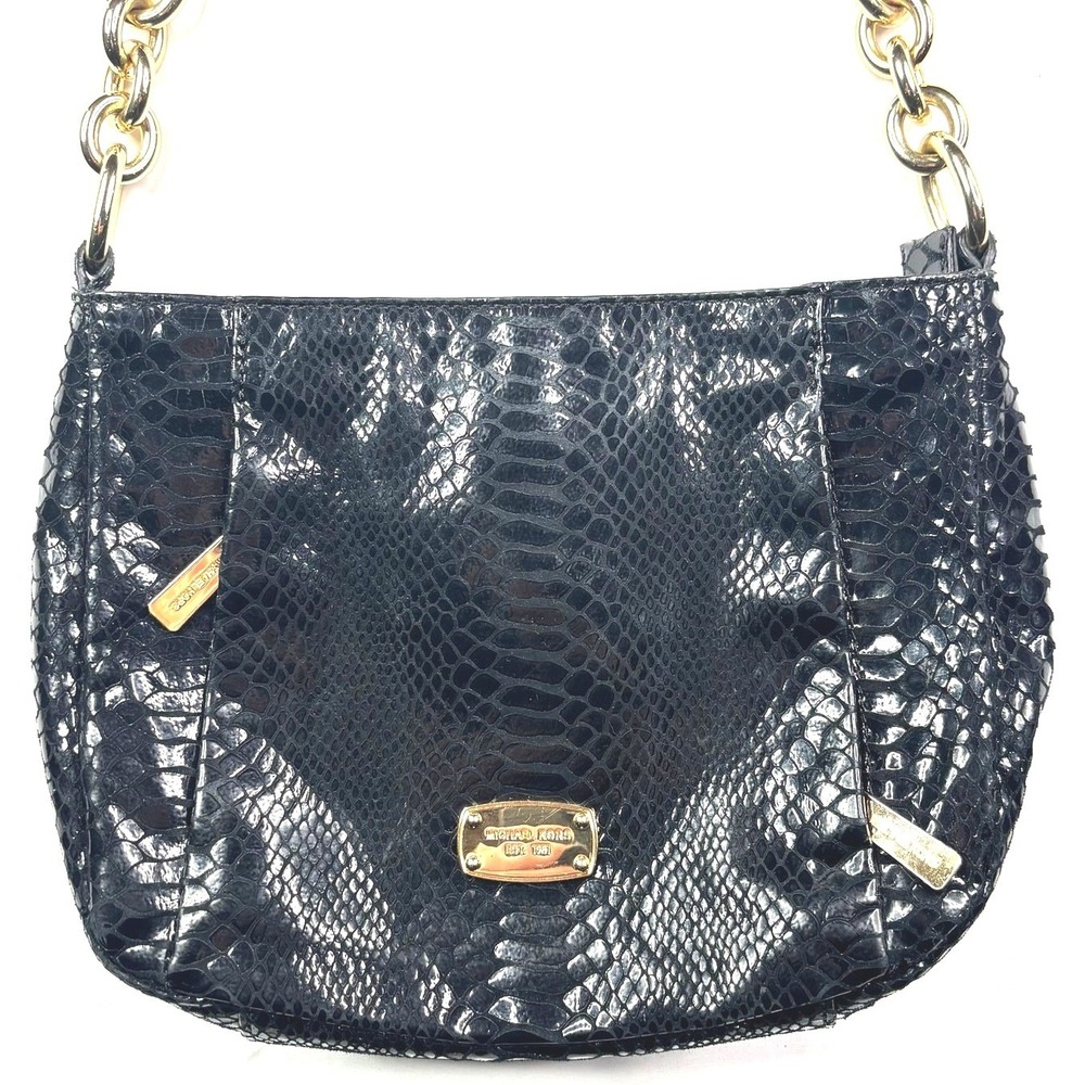Michael Kors‎ black snakeskin-embossed leather shoulder bag-Vintage